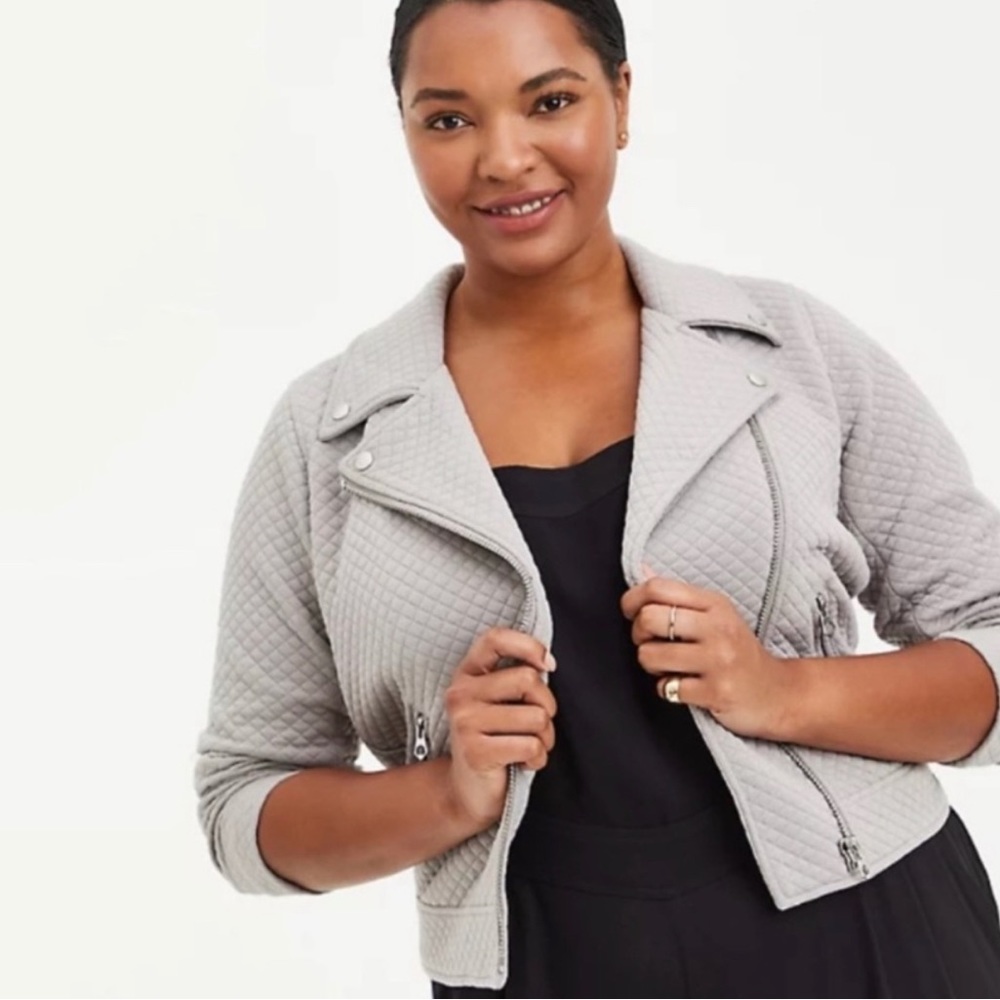 Torrid Plus Size Pebble Grey Quilted Zip Up Moto Jacket